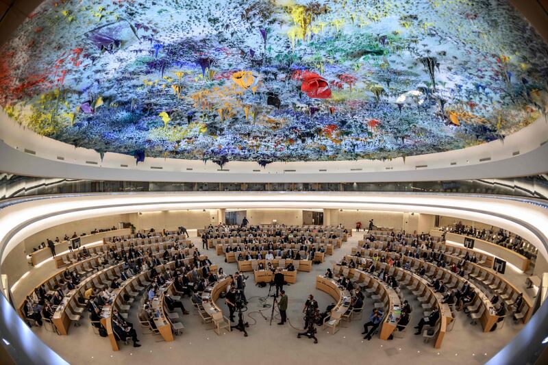 The Human Rights and Alliance of Civilisations Room in Geneva hosts a special session of the UN Human Rights Council on Ukraine. AFP