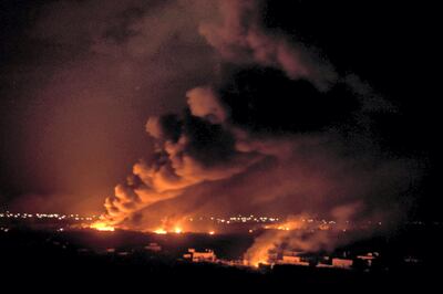 Fires burn inside the last ISIS redbout in Baghouz, Syria, 2 March 2019