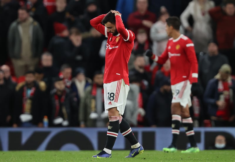 A dejected Bruno Fernandes after the final whistle. Getty