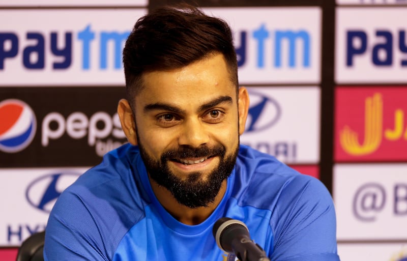 Indian cricket team captain Virat Kohli smiles during press conference in Chennai, India, Saturday, Sept. 16, 2017. India and Australia will play their first one-day international on Sept. 17. (AP Photo/Rajanish Kakade)