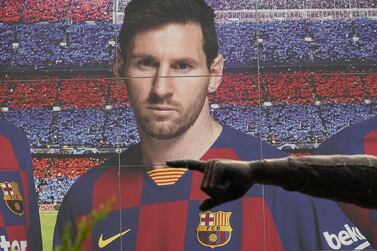A huge banner of Lionel Messi in Barcelona. EPA