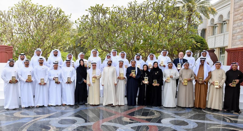 Sheikh Mohammed bin Rashid, Vice President and Ruler of Dubai, honoured several officials who supervised and organised the country’s pavilions at various expos from 1970 to 2020. Courtesy:Wam