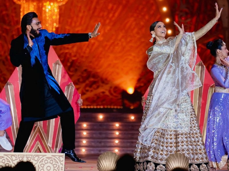 Bollywood star couple Ranveer Singh and Deepika Padukone performed on the night. Photo: Reliance Industries