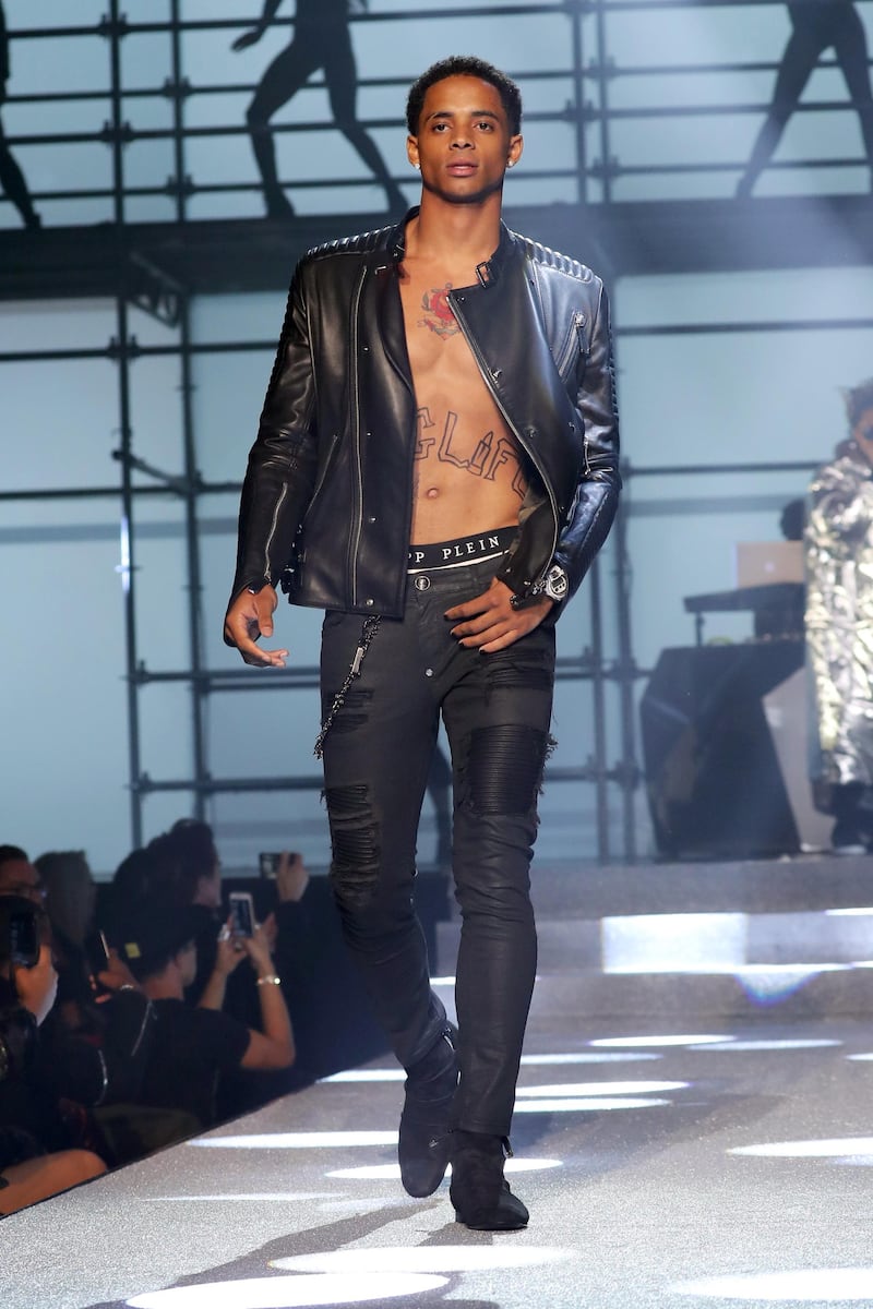 NEW YORK, NY - SEPTEMBER 09: Cordell Broadus walks the runway at the Philipp Plein fashion show during New York Fashion Week: The Shows at Hammerstein Ballroom on September 9, 2017 in New York City.   JP Yim/Getty Images For NYFW: The Shows/AFP