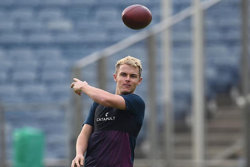 Sam Curran trains in Pune on Monday. AFP