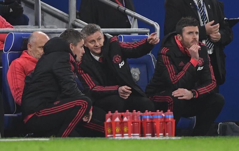 Solskjaer involved his coaching staff throughout the game with Cardiff. Getty Images