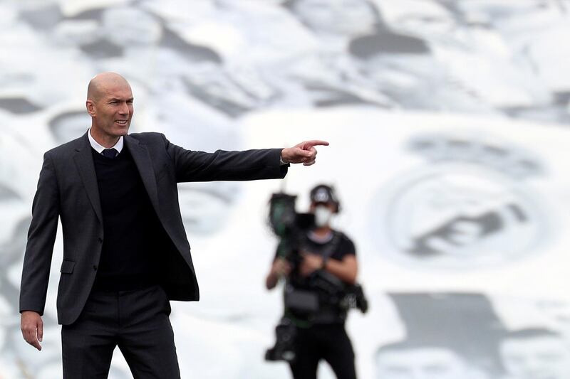 Manager Zinedine Zidane watches the final La Liga match of the season at the Alfredo Di Stefano Stadium, in which Real Madrid beat Villarreal 2-1.  EPA