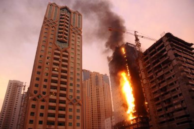 All of the construction workers were safely evacuated when this fire broke out in a Sharjah tower.