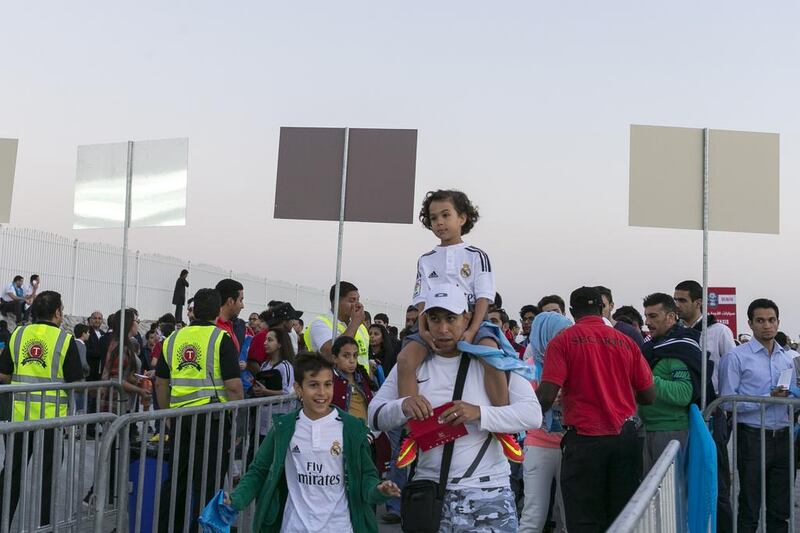 Crowds flocked towards The Sevens Stadium for the match between AC Milan and Real Madrid. The Italian team won 4-2. Reem Mohammed / The National  