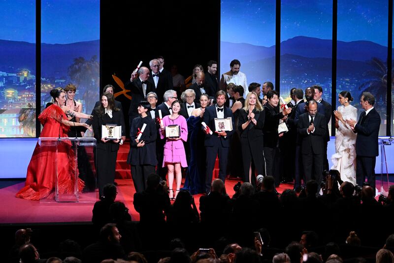 The award winners on stage during the closing ceremony for the 75th annual Cannes Film Festival at Palais des Festivals in Cannes, France. Getty Images