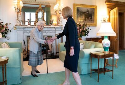 Queen Elizabeth welcomes Liz Truss at Balmoral, Scotland. EPA