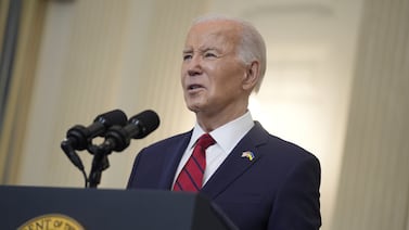 President Joe Biden speaks before signing a $95 billion foreign military aid package in Washington on Wednesday. AP