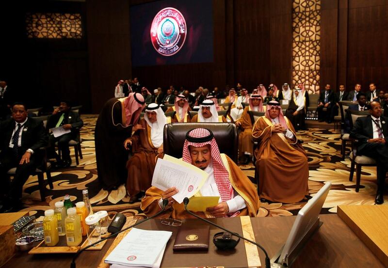 Saudi Arabia’s King Salman is among the 22 leaders at the meeting. Speaking at the Arab summit, King Salman said the Syrian people were subjected to ‘killing and displacement’, and said his country endorsed a political settlement to the bloody six year conflict in Syria based on UN Security Council resolutions. Mohammad Hamed / Reuters