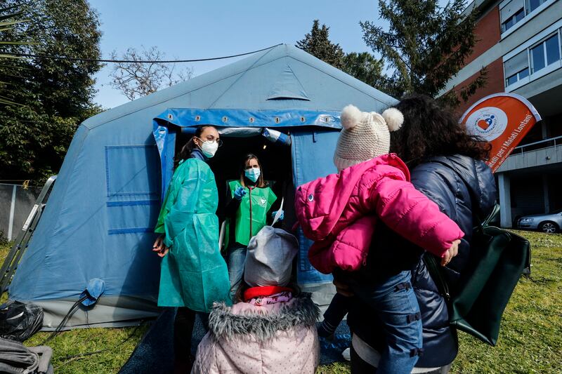 Medical staff visit Ukrainian child refugees at the Church of Saint Sofia in Rome, Italy. EPA