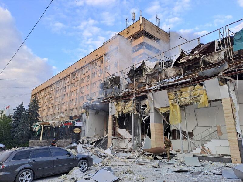 A building damaged by a Russian missile in central Kramatorsk, Ukraine. Reuters