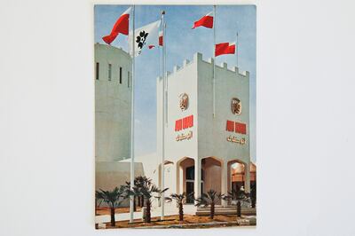Abu Dhabi -- April 17th 2013 --  Khalid Ali Al Omaira Emirati philatelist shares his booklets issued in 1970 to commemorate the ﬁrst time Abu Dhabi’s participated in the World Expo. Abu Dhabi was the only emirate to participate. In this photo: Postcard of 'Abu Dhabi Pavilion' from set of postcards made for Abu Dhabi Pavilion in Expo 70' Osaka, Japan (Micaela Colace for The National)