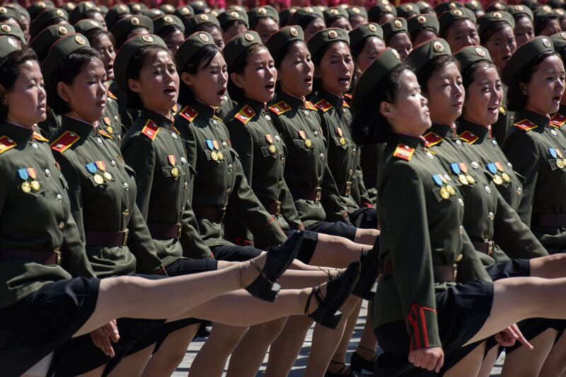 Korean People's Army (KPA) soldiers march during a mass rally on Kim Il Sung square in Pyongyang. AFP