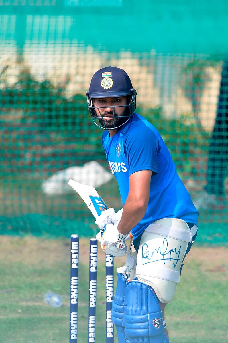 India's cricketer Rohit Sharma plays a shot during at a practice session at Punjab Cricket Association Stadium in Mohali on September 17, 2019, ahead of their second Twenty20 international cricket match against South Africa in a three-match series.  - IMAGE RESTRICTED TO EDITORIAL USE - STRICTLY NO COMMERCIAL USE
 / AFP / Sajjad  HUSSAIN                             / IMAGE RESTRICTED TO EDITORIAL USE - STRICTLY NO COMMERCIAL USE
