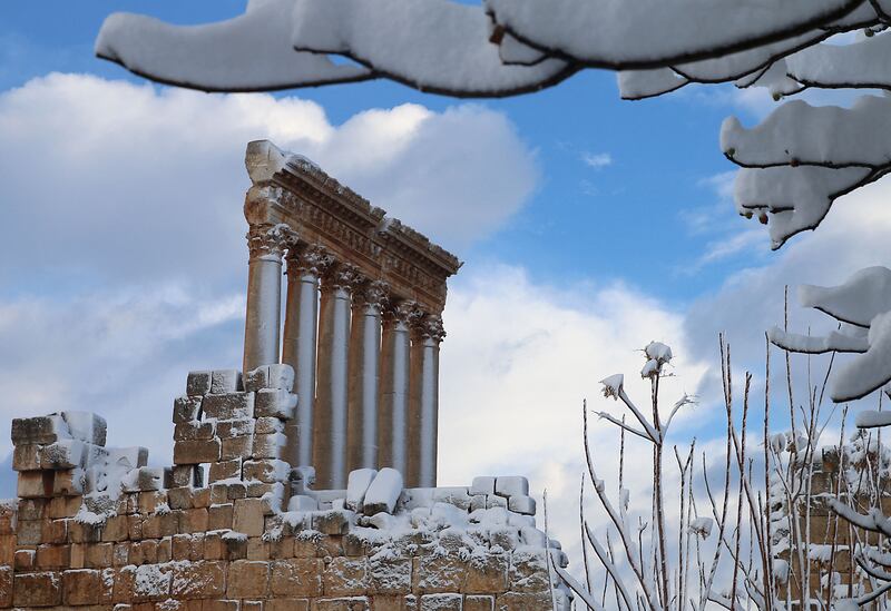 Snow covers the Roman historic site of Baalbek in Lebanon's eastern Bekaa Valley. AFP