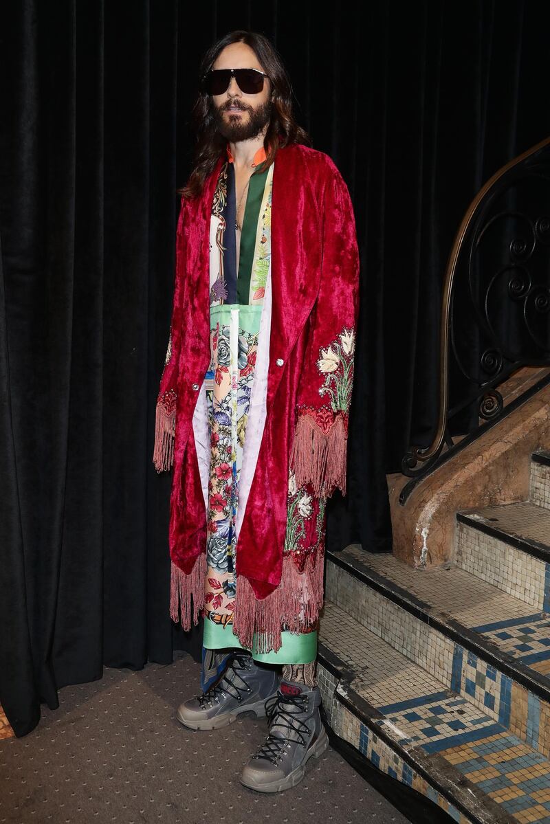 PARIS, FRANCE - SEPTEMBER 24:  Jared Leto attends the Gucci show during Paris Fashion Week Spring/Summer 2019 on September 24, 2018 in Paris, France.  (Photo by Vittorio Zunino Celotto/Getty Images for Gucci)