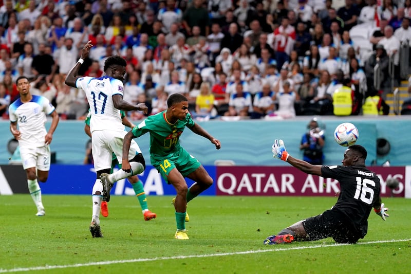 England's Bukayo Saka scores the third goal in the 3-0 World Cup Round of 16 win against Senegal at Al Bayt Stadium in Al Khor, Qatar. on December 4, 2022. PA