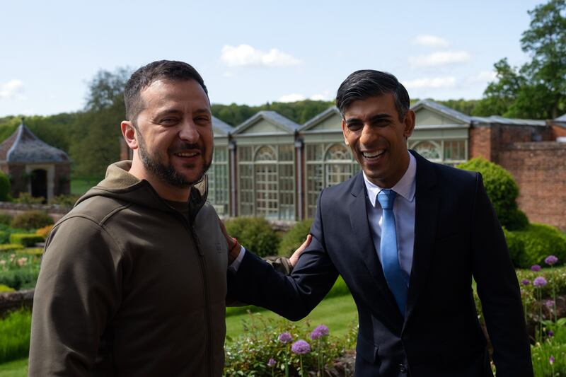 Prime Minister Rishi Sunak, right, meets Ukrainian President Volodymyr Zelenskyy at Chequers. PA