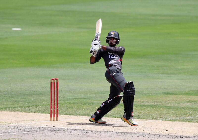 Dubai, United Arab Emirates - April 29, 2019: UAE's Ansh Tandon bats in the game between UAE U19's and Iran U19's in the Unser 19 Asian Cup qualifiers. Monday the 29th of April 2019. Dubai International Stadium, Dubai. Chris Whiteoak / The National