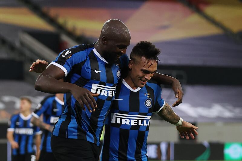 Inter Milan's Belgian forward Romelu Lukaku celebrates scoring his side's fourth goal. AFP