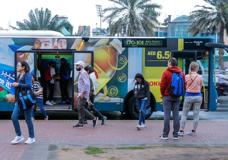 Abu Dhabi, UAE, February 25, 2018.   
Commuters get off the bus along the AUH Bus Terminal underpass in a windy and chilly afternoon.
 Victor Besa / The National
National