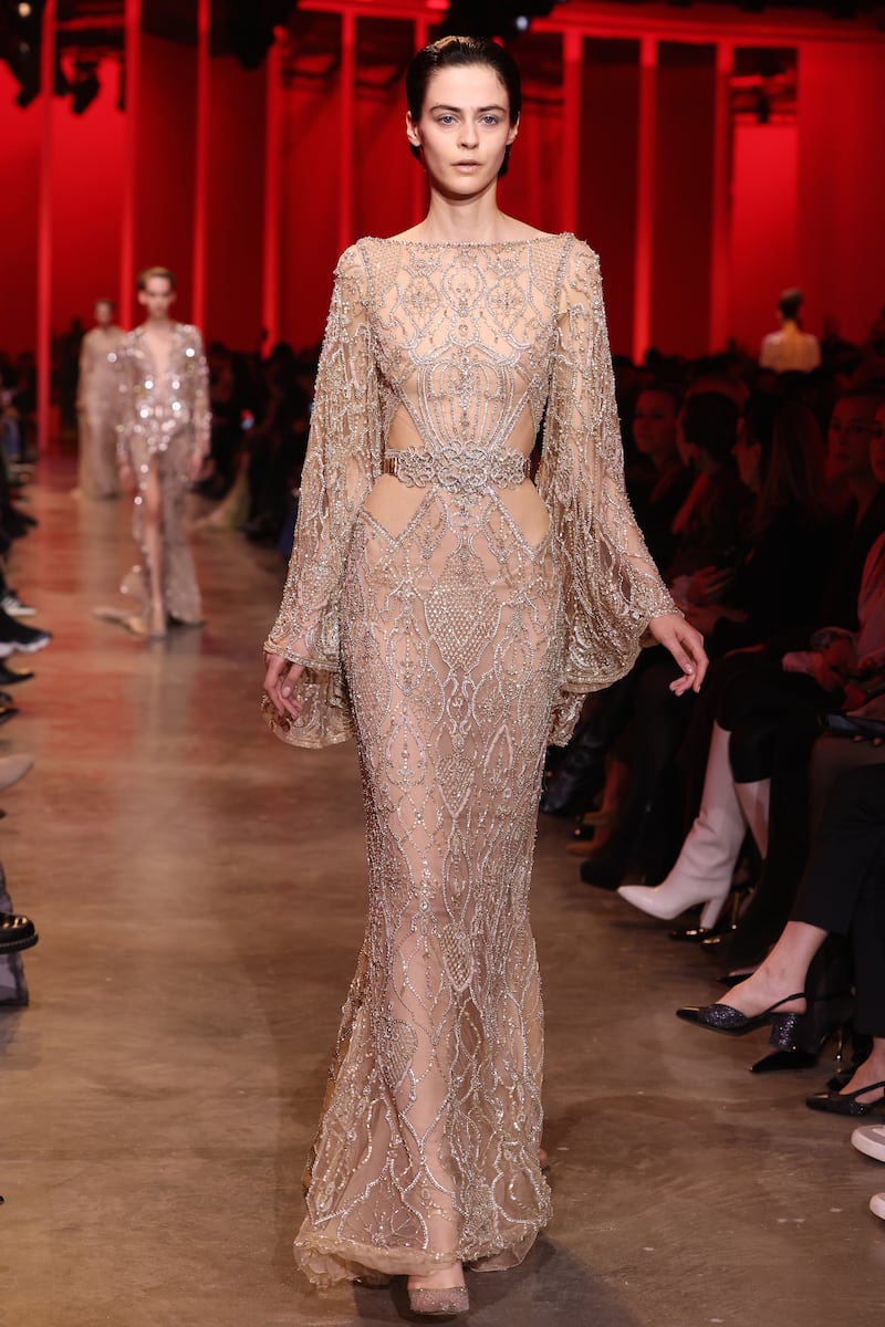 The Elie Saab haute couture show had a muted palette for spring 2024. Getty Images
