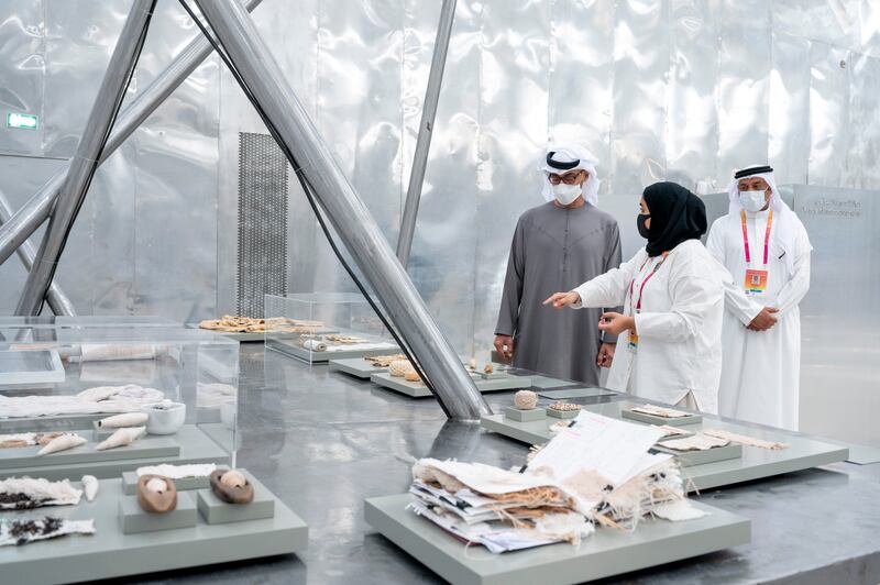 Sheikh Mohamed bin Zayed, Crown Prince of Abu Dhabi and Deputy Supreme Commander of the Armed Forces, visits the Bahrain pavilion at Expo 2020 Dubai. All photos: Ministry of Presidential Affairs