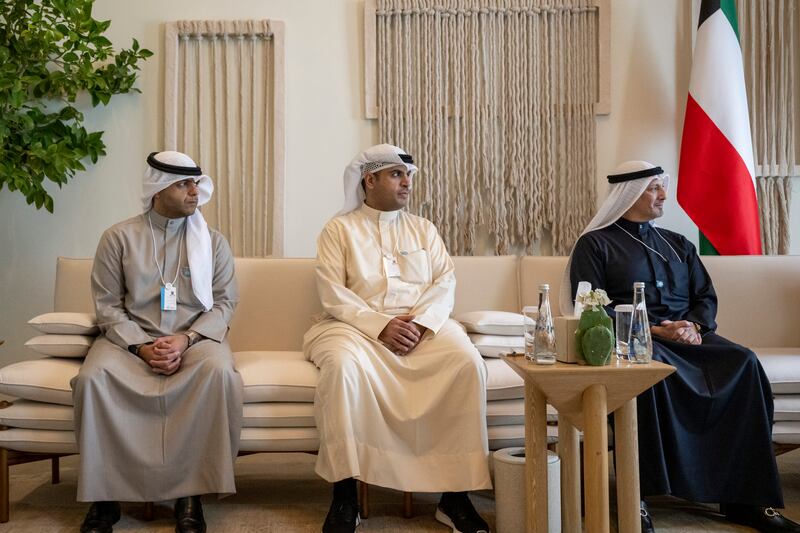 Sheikh Mohamed talks to Salem Abdullah Al Jaber, Minister of Foreign Affairs of Kuwait, on the sidelines of the World Government Summit