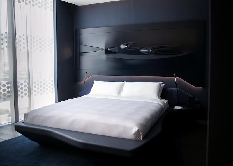 DUBAI, UNITED ARAB EMIRATES. 25 FEBRUARY 2020. 

Hotel rooms at ME by Melia hotel. It is set to open next month. It is located in The Opus building by Zaha Hadid Architects. 

Both the interior and exterior is designed by the late Zaha Hadid, who founded Zaha Hadid Architects (ZHA).

(Photo: Reem Mohammed/The National)

Reporter:
Section: