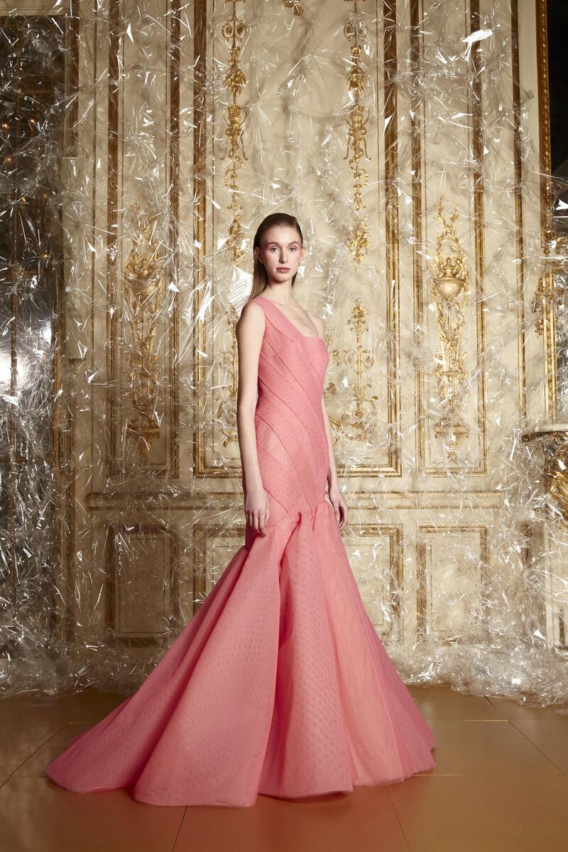 A fitted rose gown