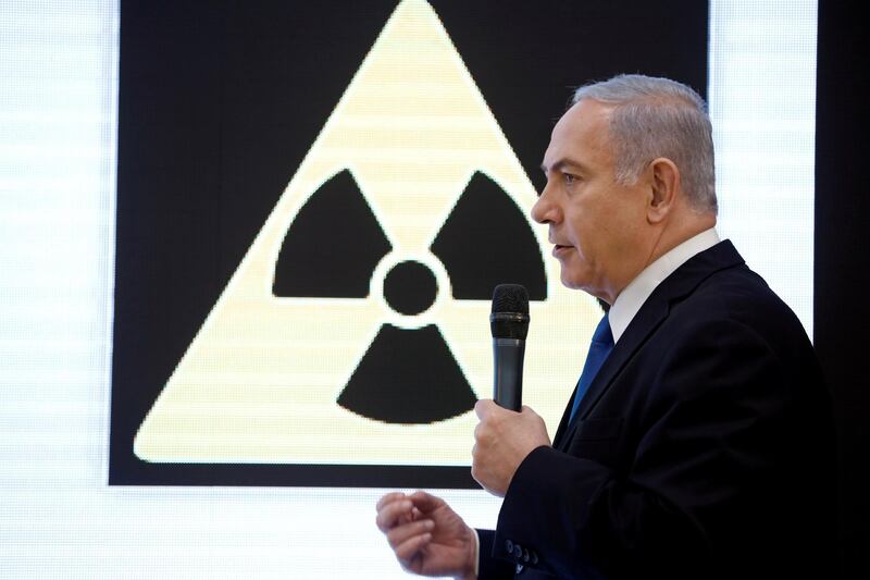 FILE PHOTO: Israeli Prime minister Benjamin Netanyahu speaks during a news conference at the Ministry of Defence in Tel Aviv, Israel, April 30, 2018. REUTERS/ Amir Cohen/File Photo