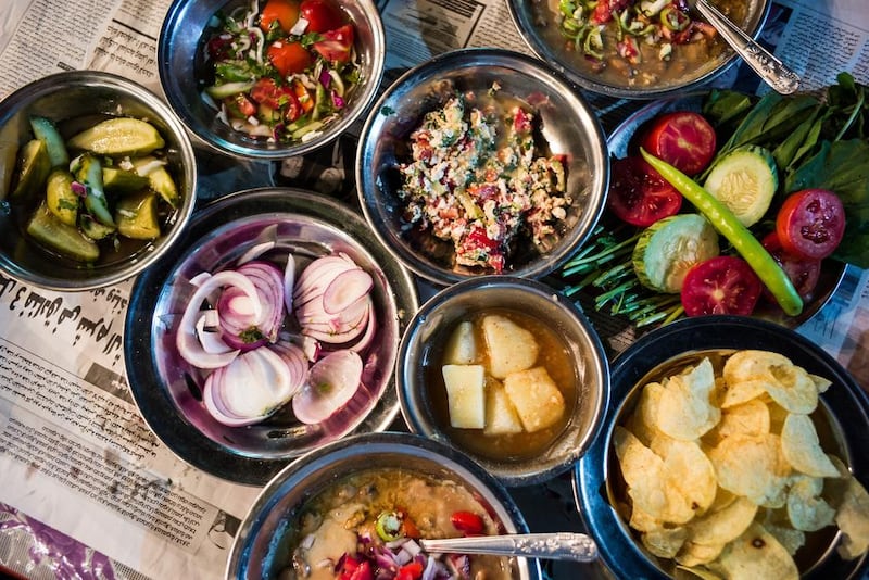 The traditional Egyptian street suhour includes a wide variety of side dishes such as these from Foul Mahrous in Garden City. David Degner for The National
