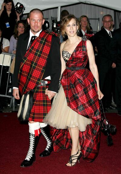 Mandatory Credit: Photo by Matt Baron/BEI/REX/Shutterstock (585676mq)
Alexander McQueen and Sarah Jessica Parker
COSTUME INSTITUTE GALA CELEBRATING ANGLOMANIA: TRADITION AND TRANSGRESSION IN BRITISH FASHION AT THE METROPOLITAN MUSEUM OF ART, NEW YORK, AMERICA - 01 MAY 2006