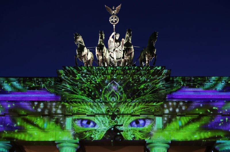 Detail of a light projection on the Brandenburger Gate during the Festival of Lights 2018, in Berlin, Germany. EPA