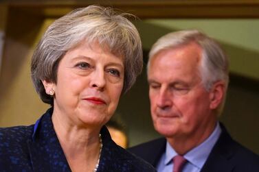 British Prime Minister Theresa May and European Union chief Brexit negotiator Michel Barnier. AP 