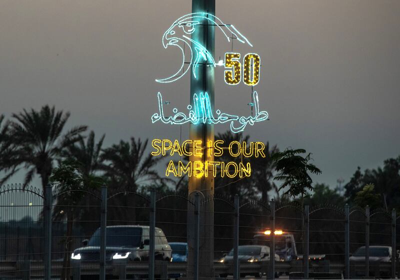 Decorations on the E10 motorway in Abu Dhabi. Victor Besa / The National