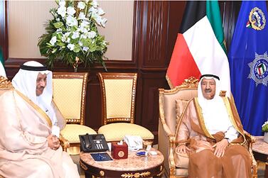 Kuwait’s Emir Sheikh Sabah Al Ahmad with Prime Minister Sheikh Jaber Al Mubarak at Bayan Palace on August 26, 2019. KUNA