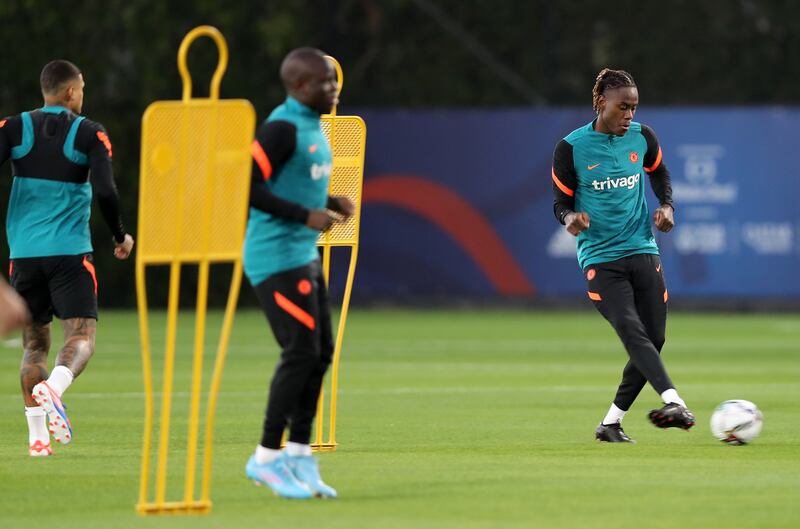 Chelsea's Trevoh Chalobah passes the ball at training. 