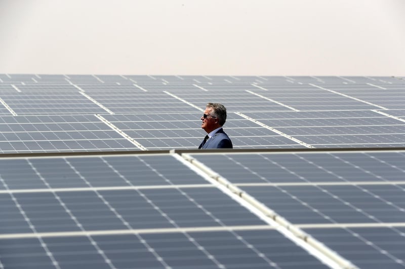 ABU DHABI,  UNITED ARAB EMIRATES , OCTOBER 1 – 2019 :- Jorge Perea , Executive Managing Director showing the Noor Solar Power Plant in Sweihan in Abu Dhabi. ( Pawan Singh / The National ) For News/Online/Instagram/Big Picture. Story by Daniel