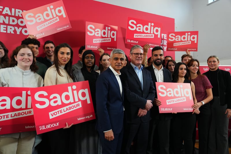 Mayor of London Sadiq Khan and Mr Starmer during the launch of Mr Khan's mayoral re-election campaign in March, which proved successful. Getty Images