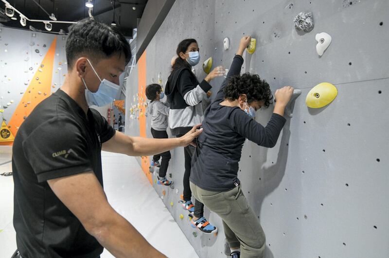 Abu Dhabi, United Arab Emirates - The family practices indoor climbing together at CLYMB, Yas Island. Khushnum Bhandari for The National