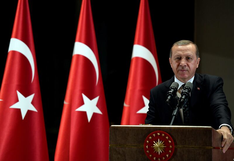 Turkish president Tayyip Erdogan makes a speech during an iftar event in Ankara on June 29, 2016. Yasin Bulbul / Presidential Palace via Reuters