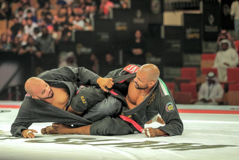 Abu Dhabi, U.A.E., Jiu Jitsu Grand Slam at the Mubadala Arena at Zayed Sports City.
Igor Silva (Bra) left VS. Mauricio lima(BRA) right clash in the 110 kg. division.
Victor Besa / The National
Reporter:  Amith Passela
Sports