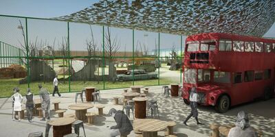 Guests can also enjoy refreshments on the roof of the open London-style bus at Action Park. Courtesy Action Paintball