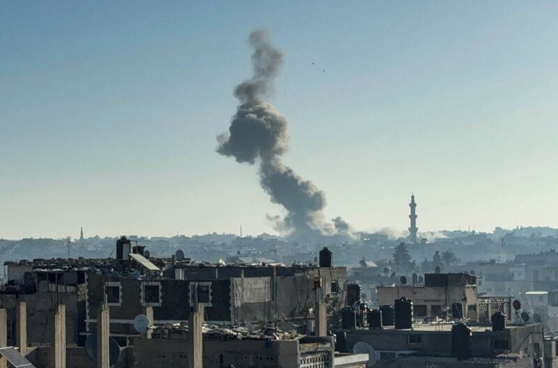 Smoke rises after an Israeli air strike in Khan Younis. Reuters