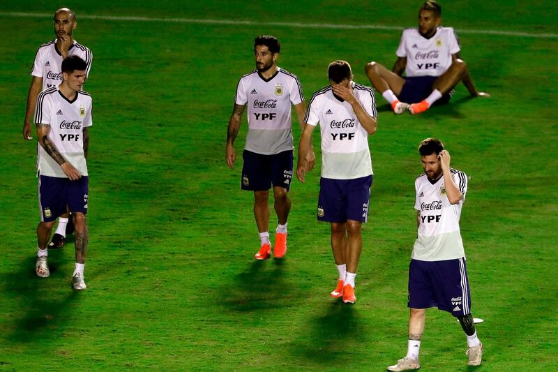 It was a busy session for Messi, right, and his teammates as they prepare to try and become the first Argentine side to win the Copa America since 1993. AFP